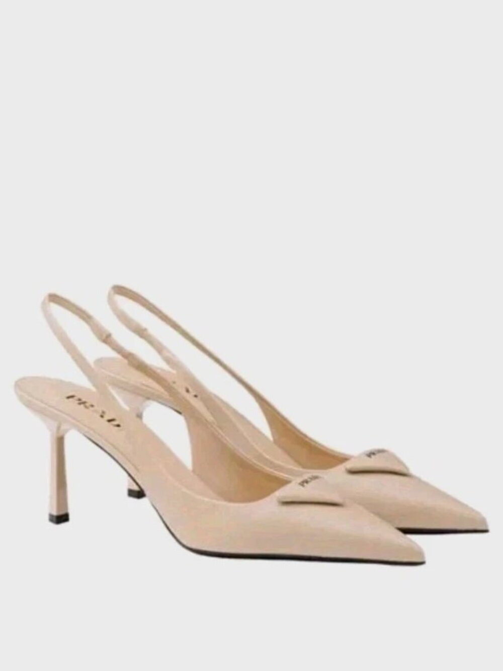 $1270 PRADA 75 Saffiano Leather Logo Slingback Pump Creme BNIB